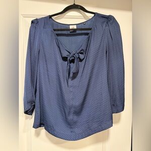 CAbi Navy Blue Blouse with Bow Detail Small